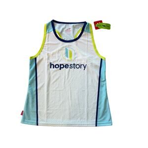 NWT Headsweats tank top fitness jersey HopeStory baby blue & white activewr sz M